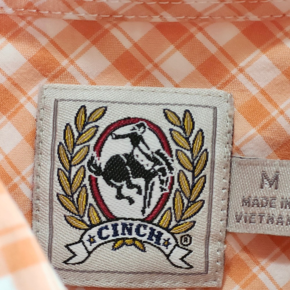 Cinch Orange Gingham Button Down Western Shirt Me… - image 3